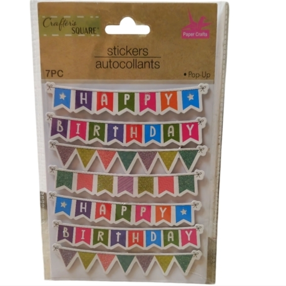 Crafter's Square Dimensional 7PC Paper Happy Birthday Stickers Scrapbooking